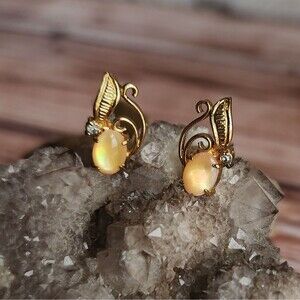 Vintage Gold Tone Faux? Opal CZ Stud Earrings